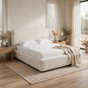 Riyan Queen Platform Bed | Rounded Edges | Frosty White Corduroy Upholstery