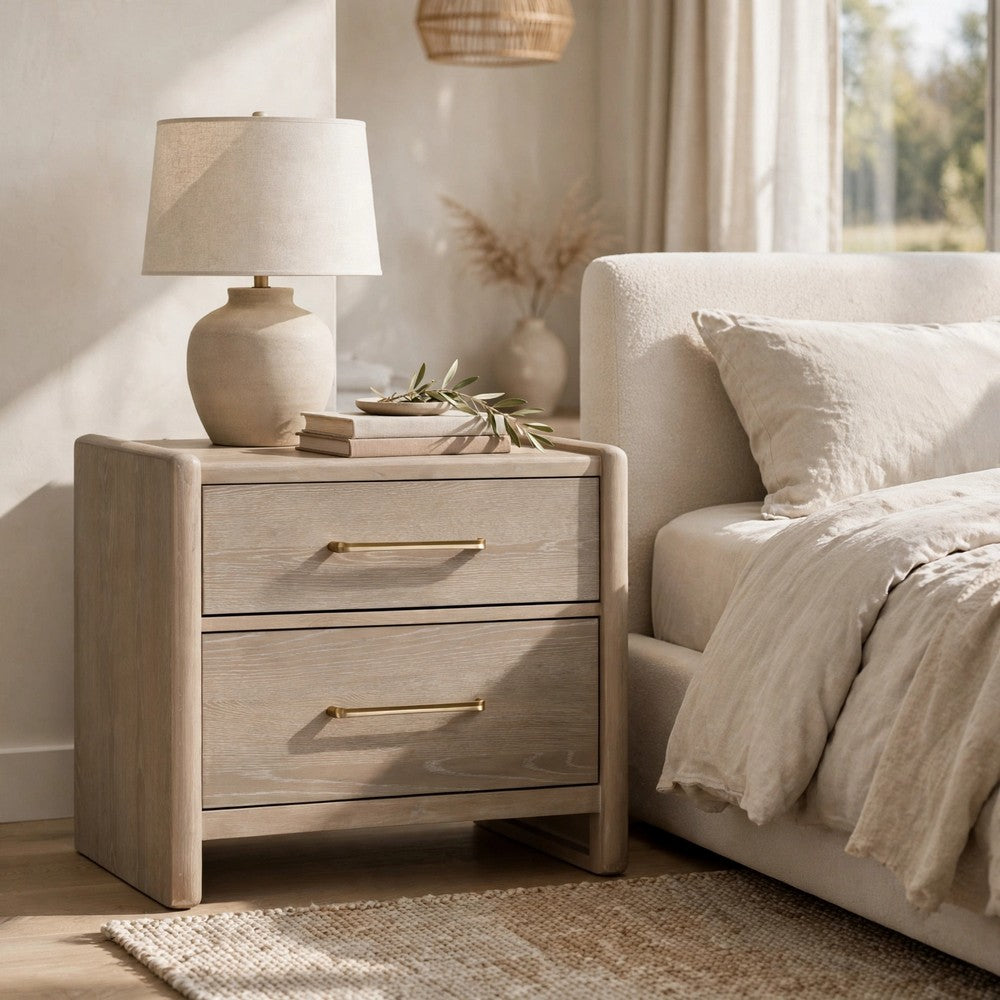 Giva Nightst& | 2 Drawers | Wide Panel Legs | Bronze | Matte Chai Brown