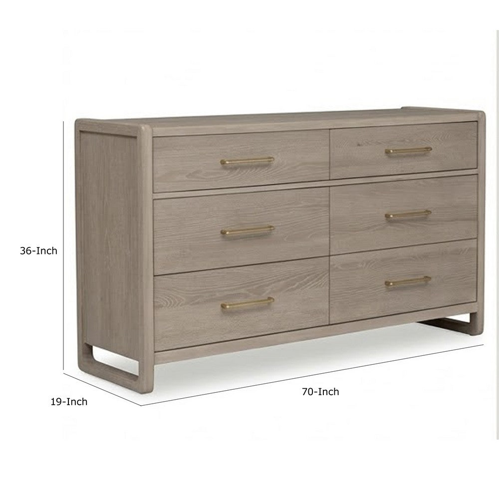 Giva 70" Dresser | 6 Drawers | Wide Panel Legs | Bronze | Matte Chai Brown