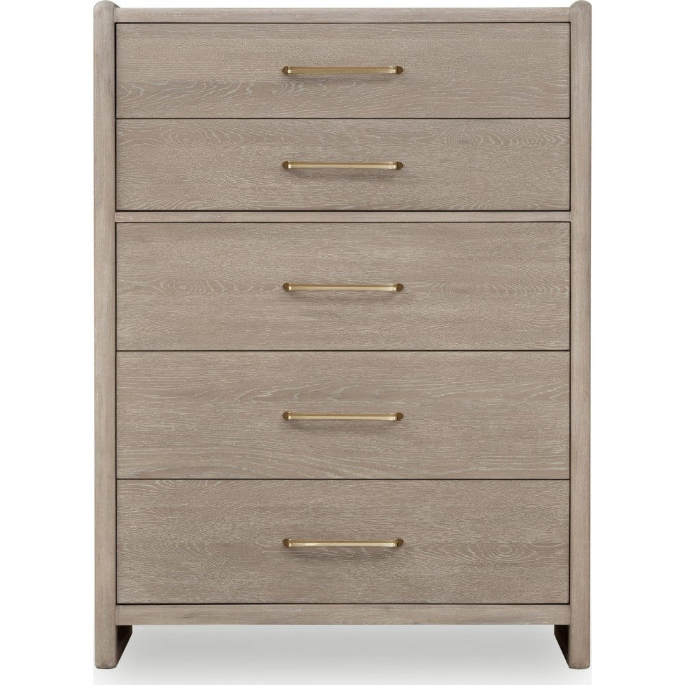 Giva Tall Dresser Chest | 5 Drawers | Wide Panel Legs | Bronze | Chai Brown