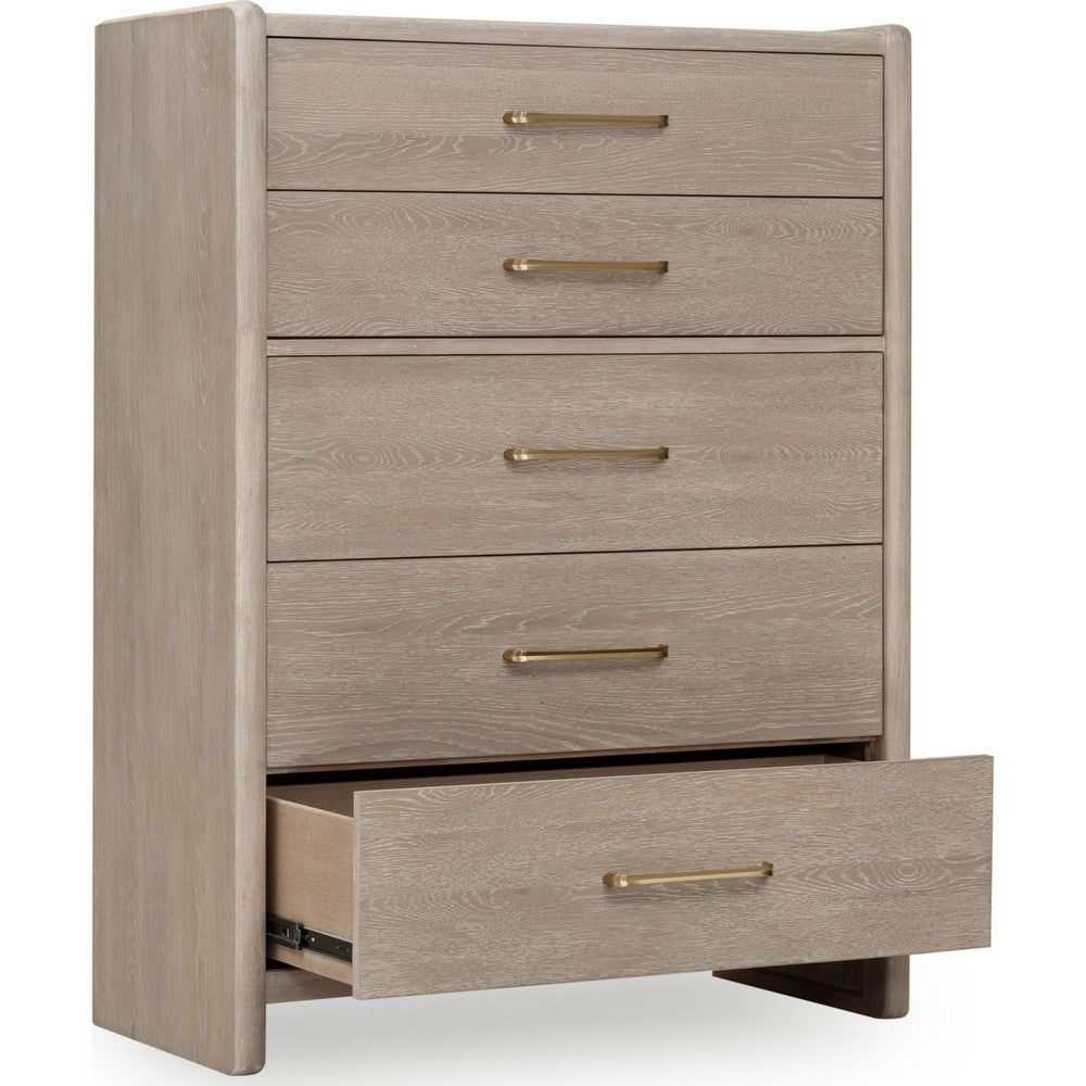 Giva Tall Dresser Chest | 5 Drawers | Wide Panel Legs | Bronze | Chai Brown