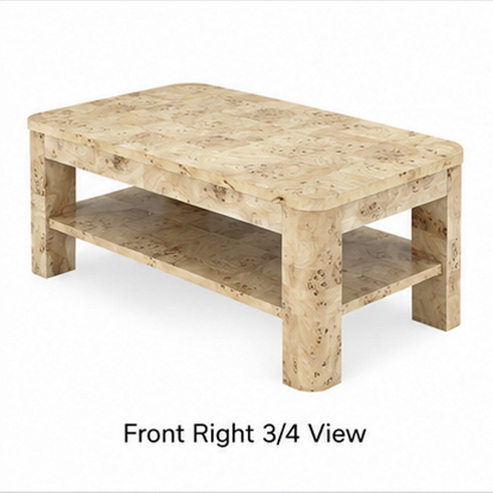 Kaya Coffee Table | Rectangular Top w Shelf | Amber Kiss Brown 48"
