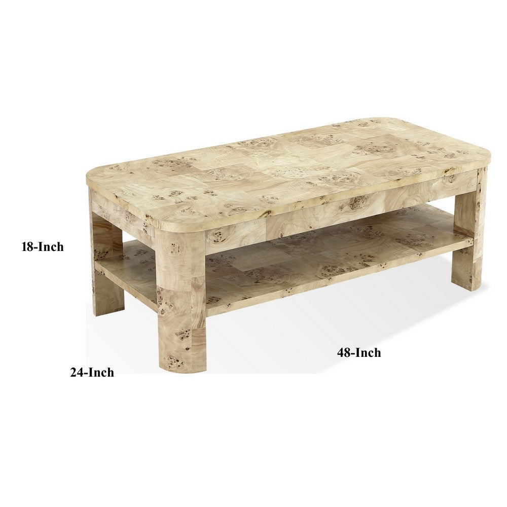 Kaya Coffee Table | Rectangular Top w Shelf | Amber Kiss Brown 48"