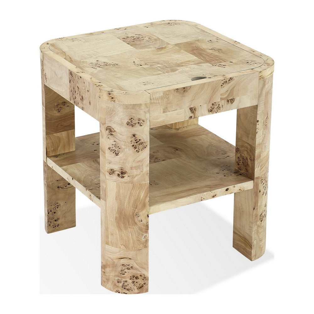Kaya Side End Table | Square Top w Open Shelf | Amber Kiss Brown 24"