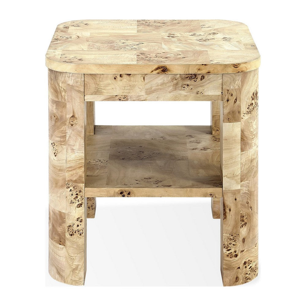 Kaya Side End Table | Square Top w Open Shelf | Amber Kiss Brown 24"