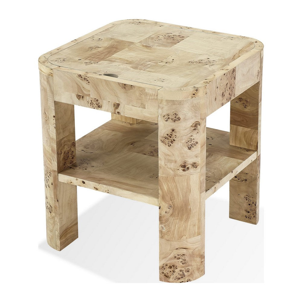 Kaya Side End Table | Square Top w Open Shelf | Amber Kiss Brown 24"