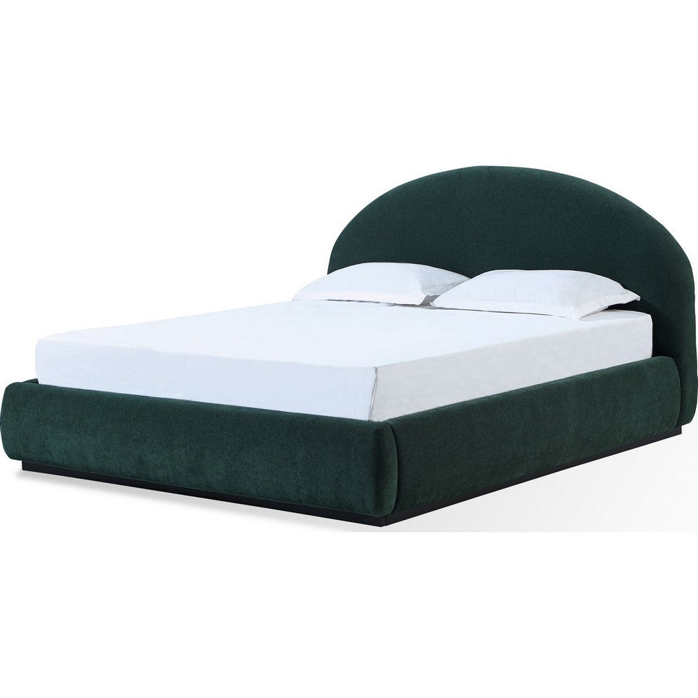 Lexo King Platform Bed | Arch Headboard | Emerald Green Chenille Upholstery