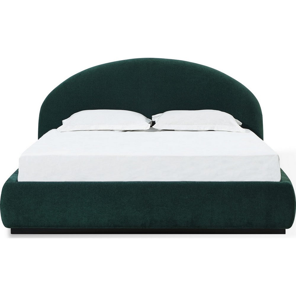 Lexo King Platform Bed | Arch Headboard | Emerald Green Chenille Upholstery