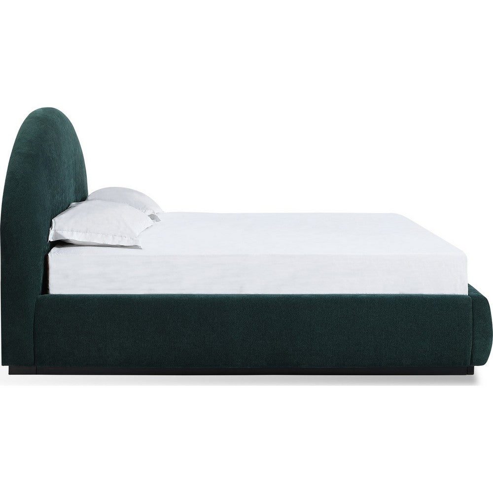 Lexo King Platform Bed | Arch Headboard | Emerald Green Chenille Upholstery