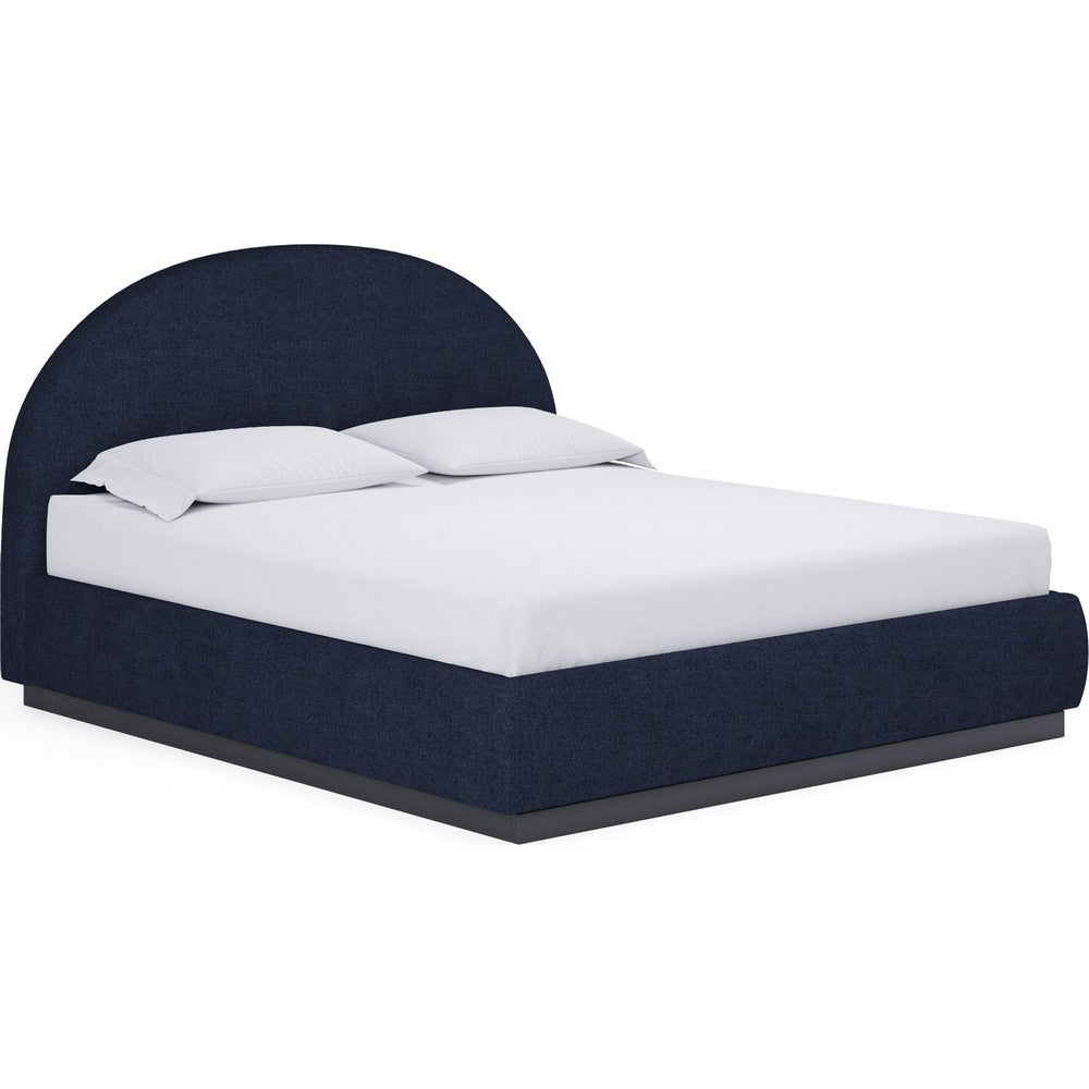 Lexo Queen Platform Bed | Arch Headboard | Blue Jeans Chenille Upholstery