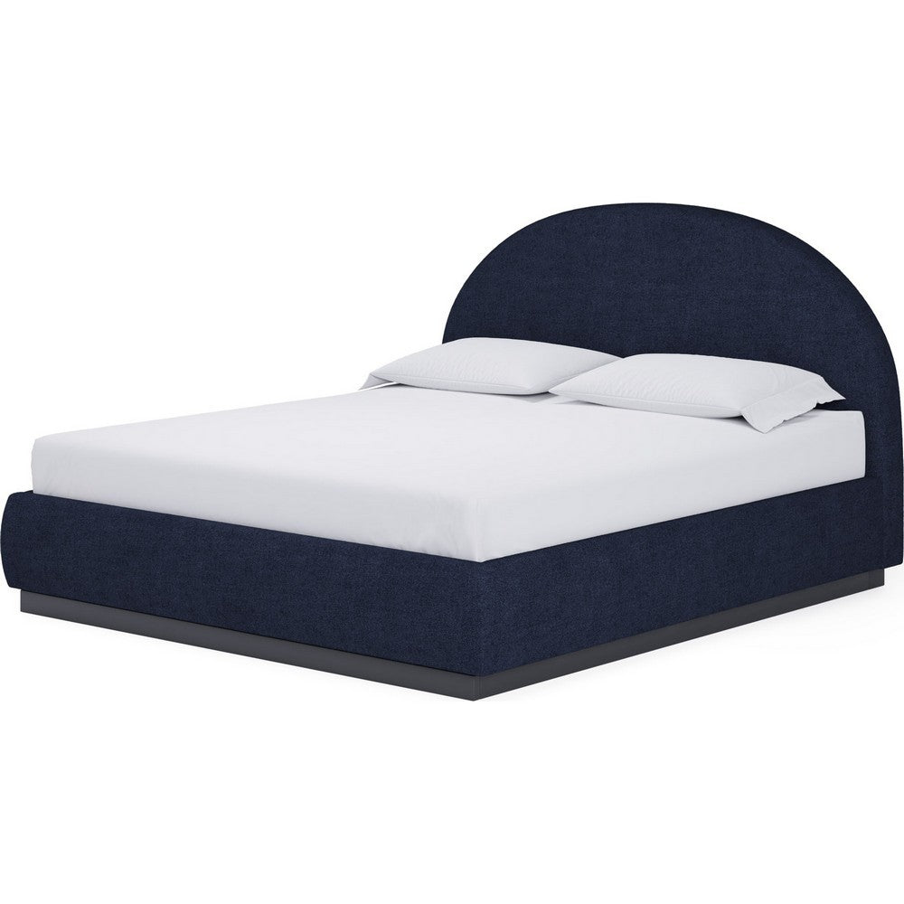 Lexo Queen Platform Bed | Arch Headboard | Blue Jeans Chenille Upholstery