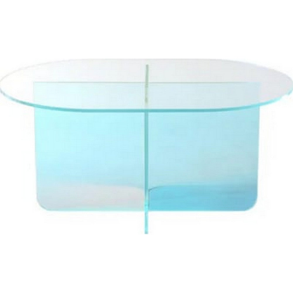 Tira Oval Coffee Table | X Base | Beveled Iridescent Glass 48"