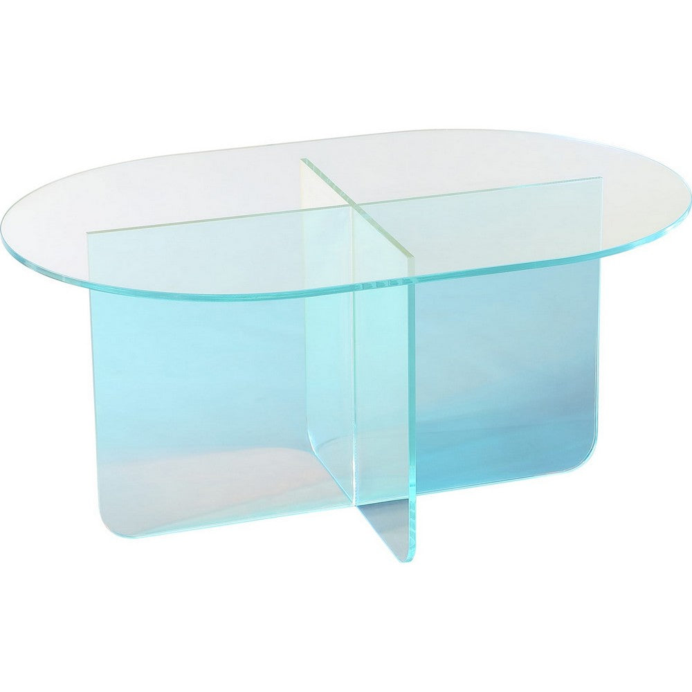Tira Oval Coffee Table | X Base | Beveled Iridescent Glass 48"