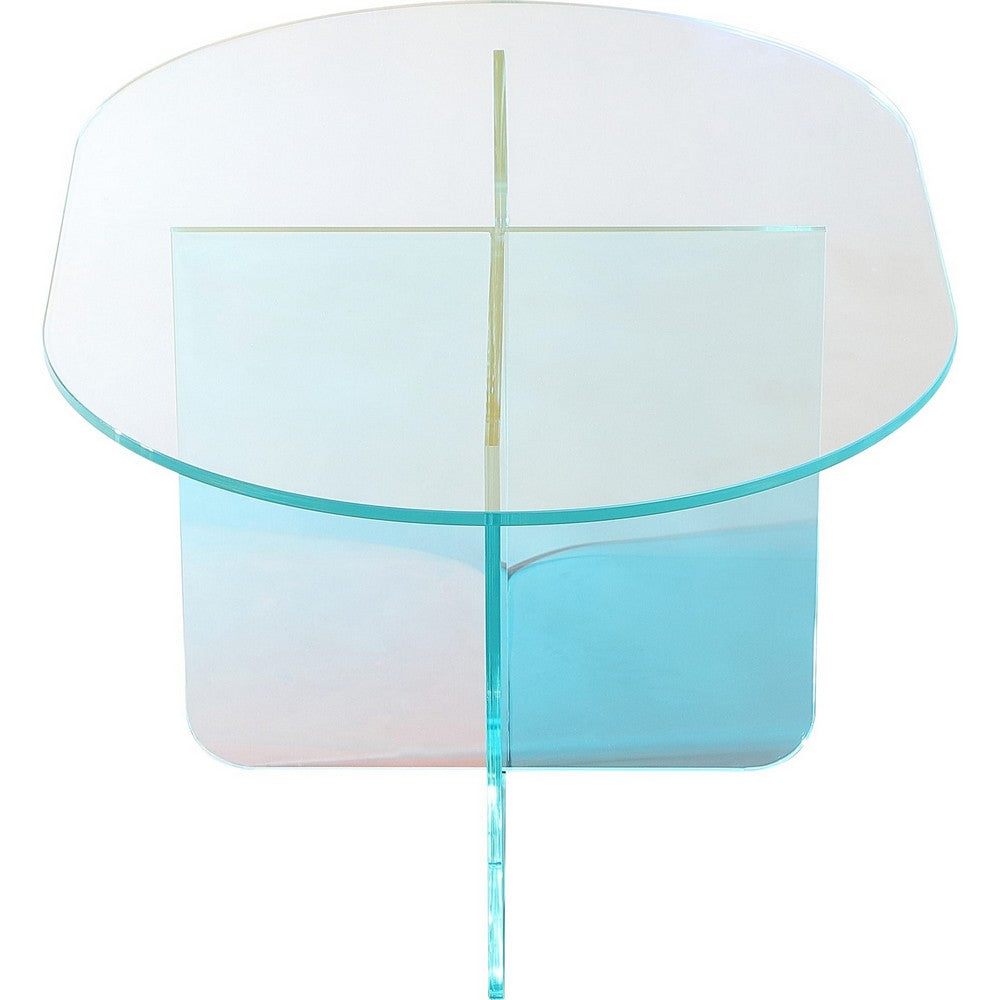 Tira Oval Coffee Table | X Base | Beveled Iridescent Glass 48"