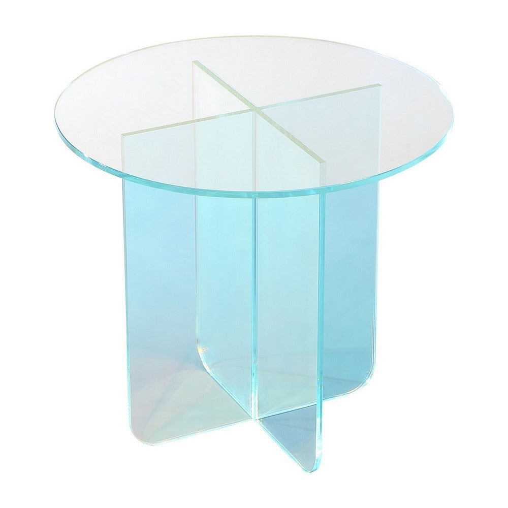 Tira Round Large Side End Table | X Base | Iridescent Glass 22"