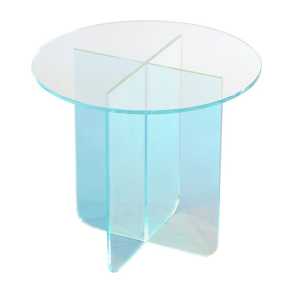 Tira Round Large Side End Table | X Base | Iridescent Glass 22"