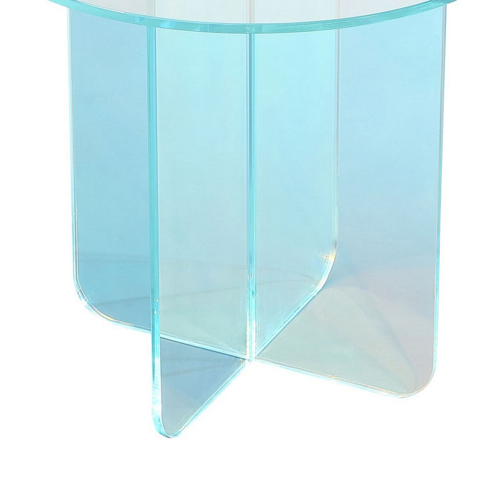 Tira Round Large Side End Table | X Base | Iridescent Glass 22"
