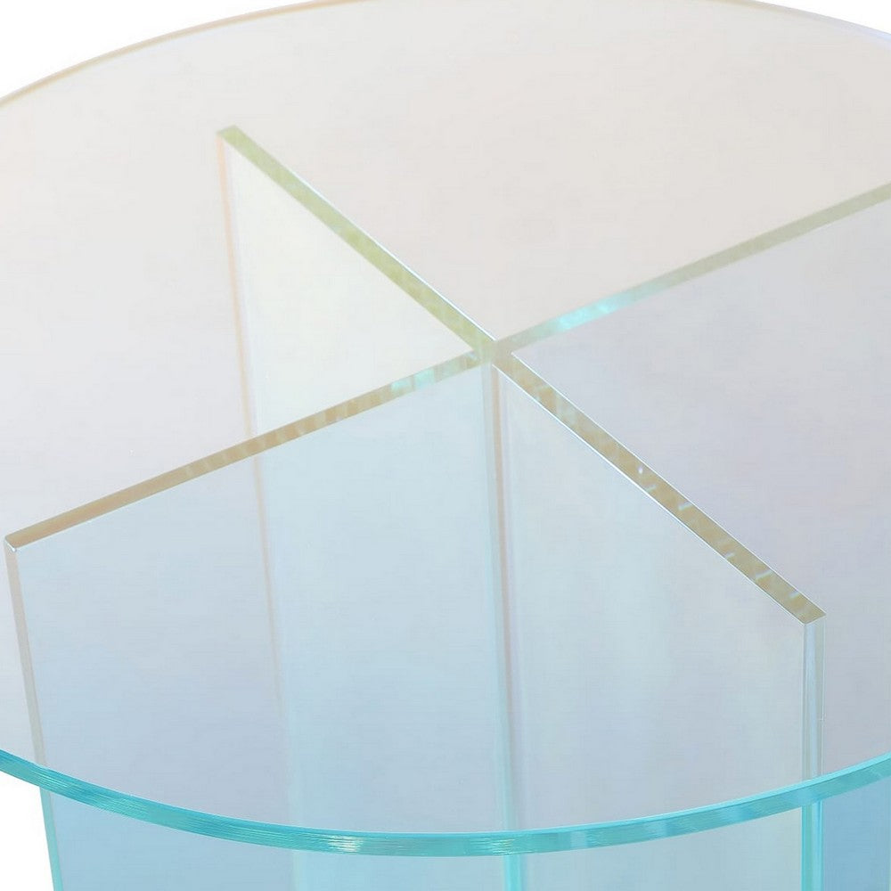 Tira Round Large Side End Table | X Base | Iridescent Glass 22"