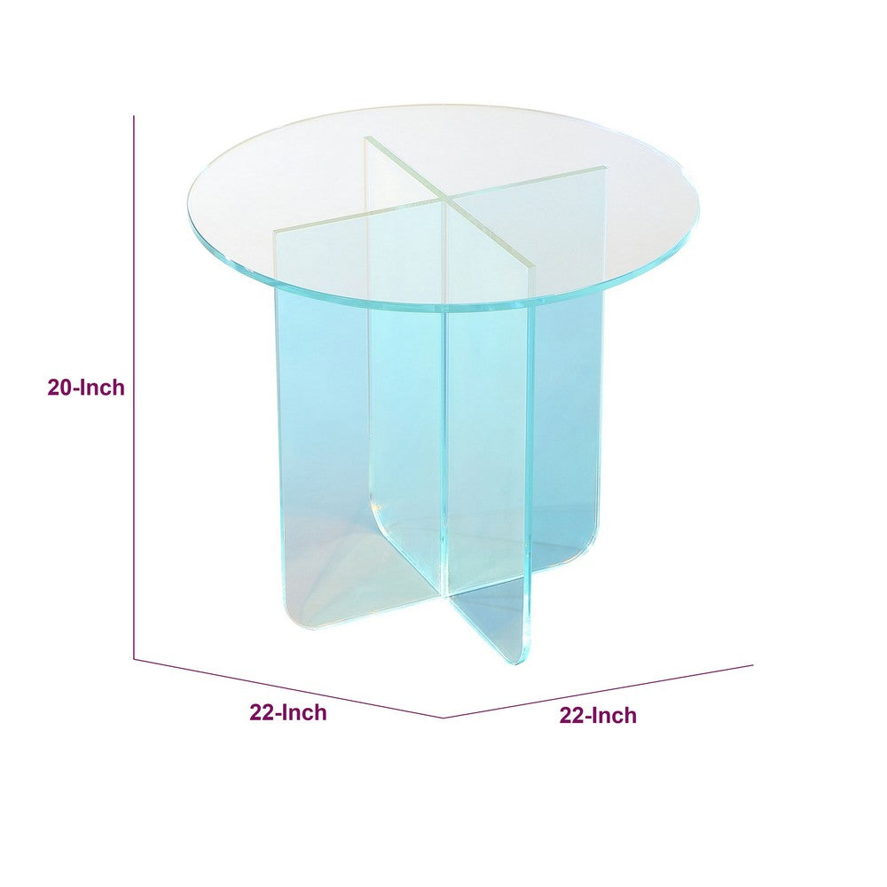 Tira Round Large Side End Table | X Base | Iridescent Glass 22"