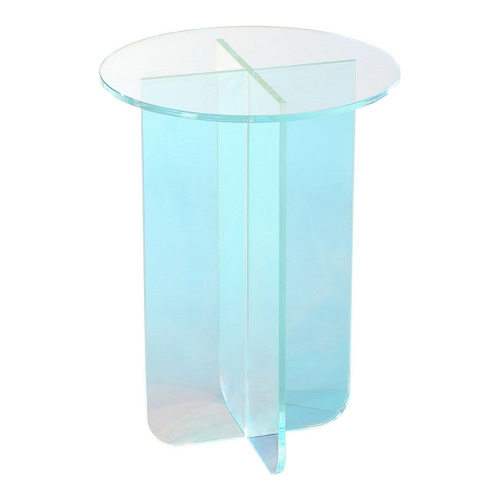 Tira Round Small Side End Table | X Base | Iridescent Glass 16"