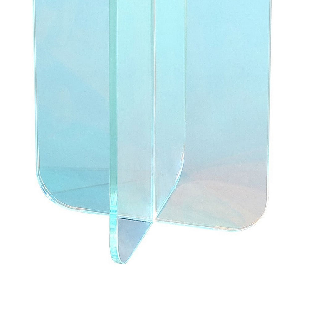 Tira Round Small Side End Table | X Base | Iridescent Glass 16"