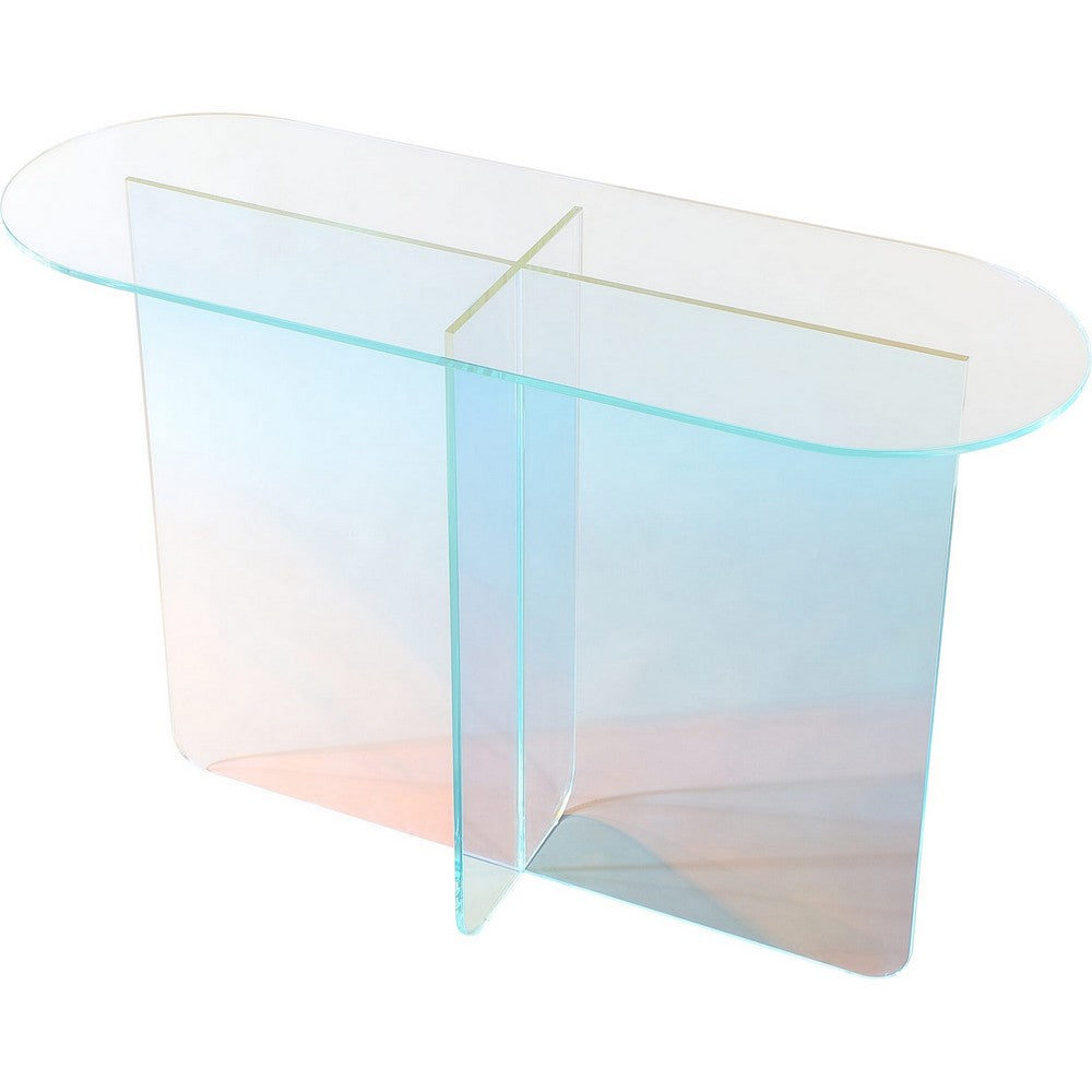 Tira Sofa Console Table | X Base | Beveled Iridescent Glass 42"
