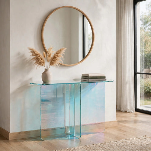 Tira Sofa Console Table | X Base | Beveled Iridescent Glass 42"