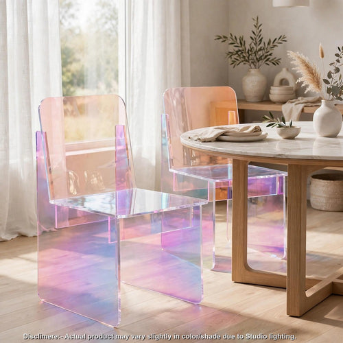 Tira Dining Side Chair | Square Seat | Wide Panel Legs | Iridescent Acrylic