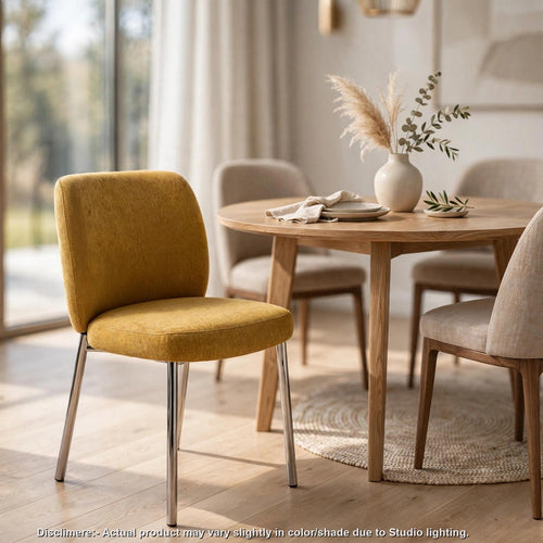 Tira Dining Side Chair | Foam Seat | Pineapple Yellow Chenille | Chrome Legs