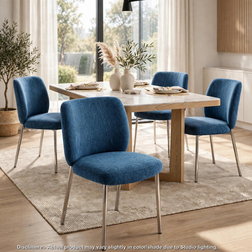 Tira Dining Side Chair | Foam Seat | Azure Blue Chenille | Chrome Legs