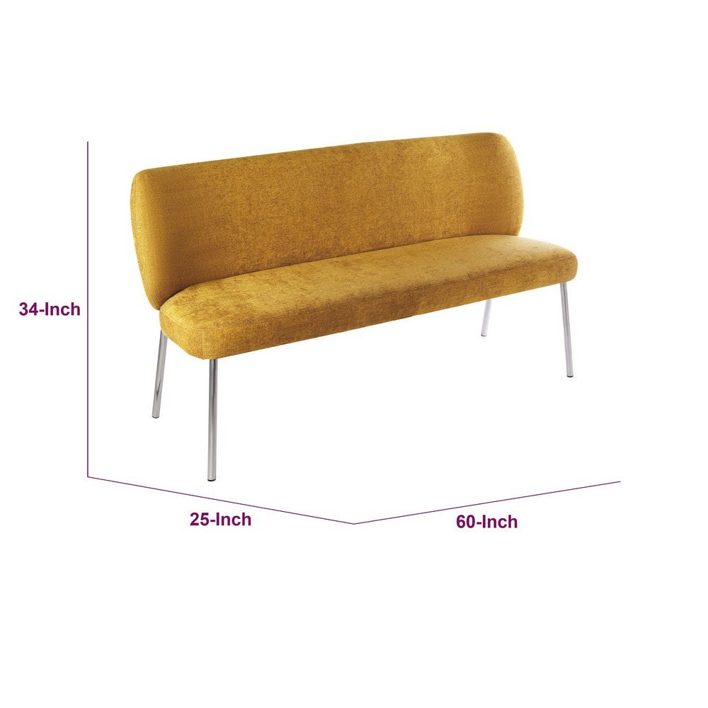 Tira Dining Bench | Foam Seat | Pineapple Yellow Chenille | Chrome 60"