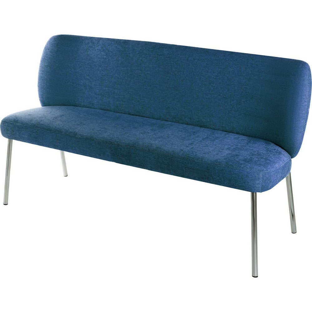 Tira Dining Bench | Foam Seat | Azure Blue Chenille | Chrome Legs 60"