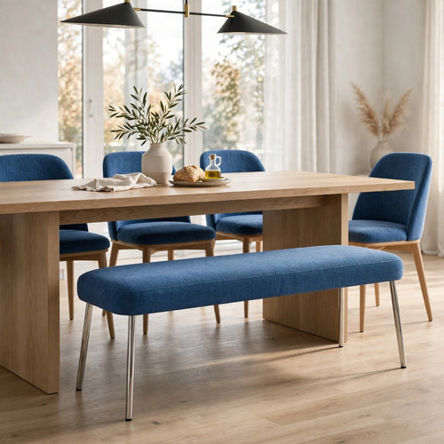 Tira Dining Bench | Foam Seat | Azure Blue Chenille | Chrome Legs 60"