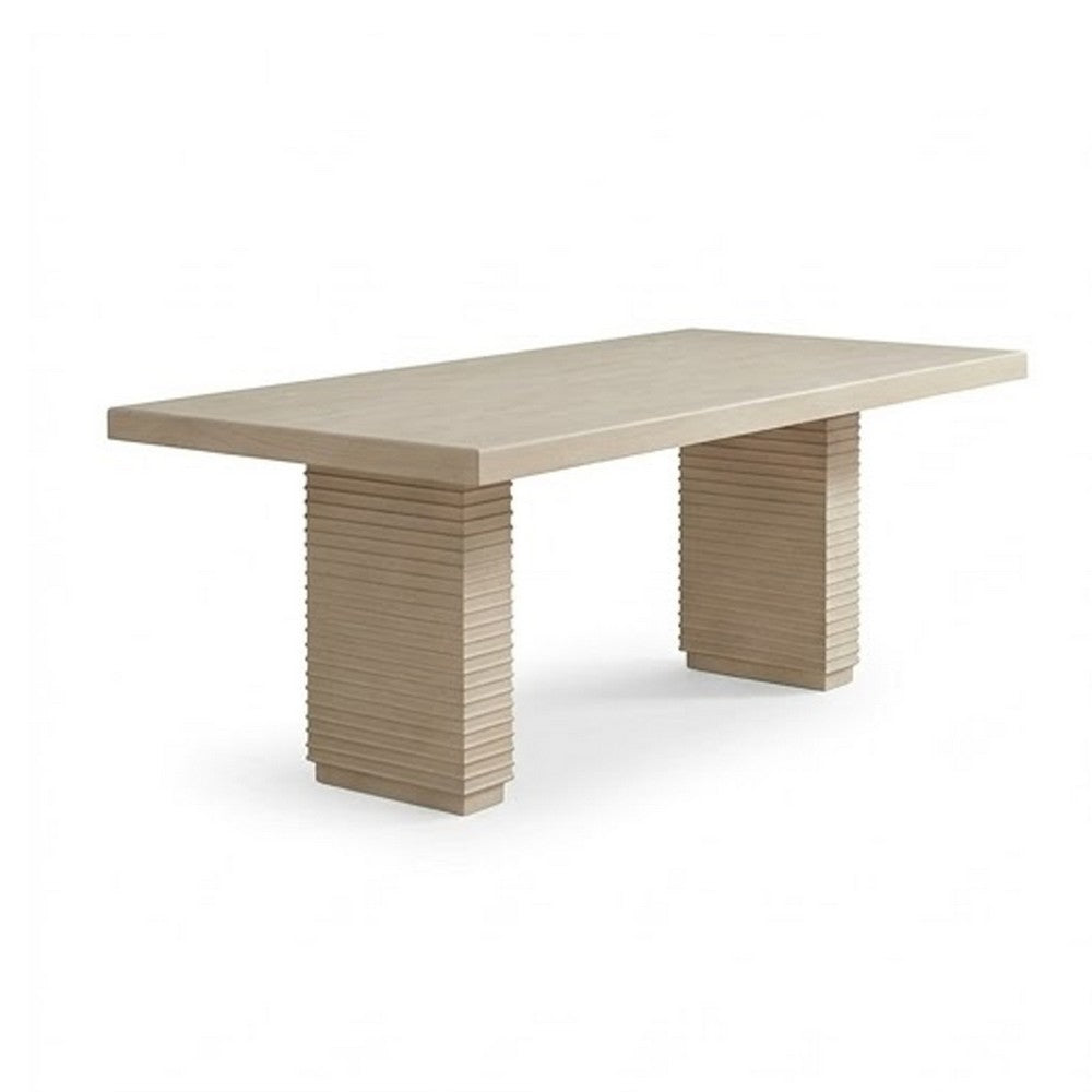 Yushi Rectangular Dining Table | Ribbed Pedestals | Daffodil Brown 84"