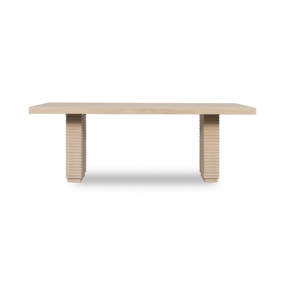 Yushi Rectangular Dining Table | Ribbed Pedestals | Daffodil Brown 84"
