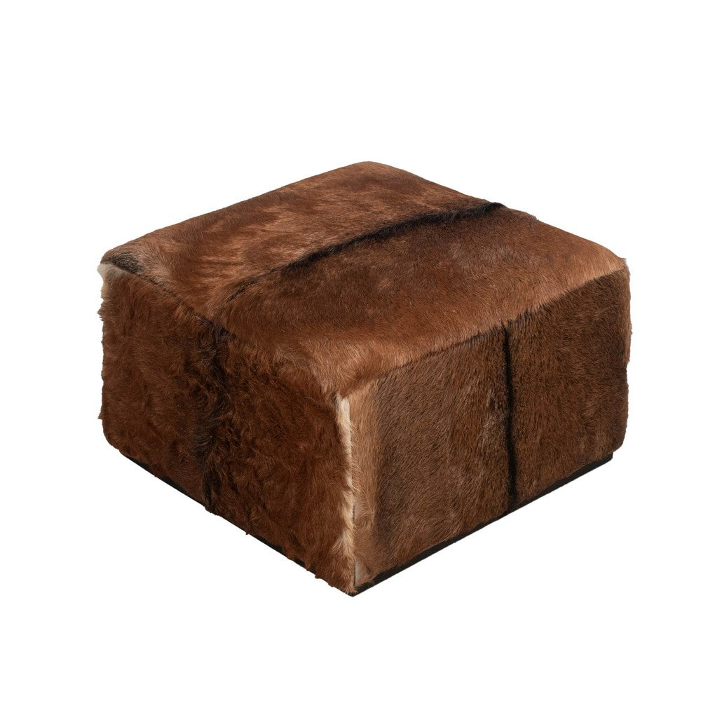 Matty Square Ottoman with Acorn Brown Goat Leather | Sengon Wood | 24"