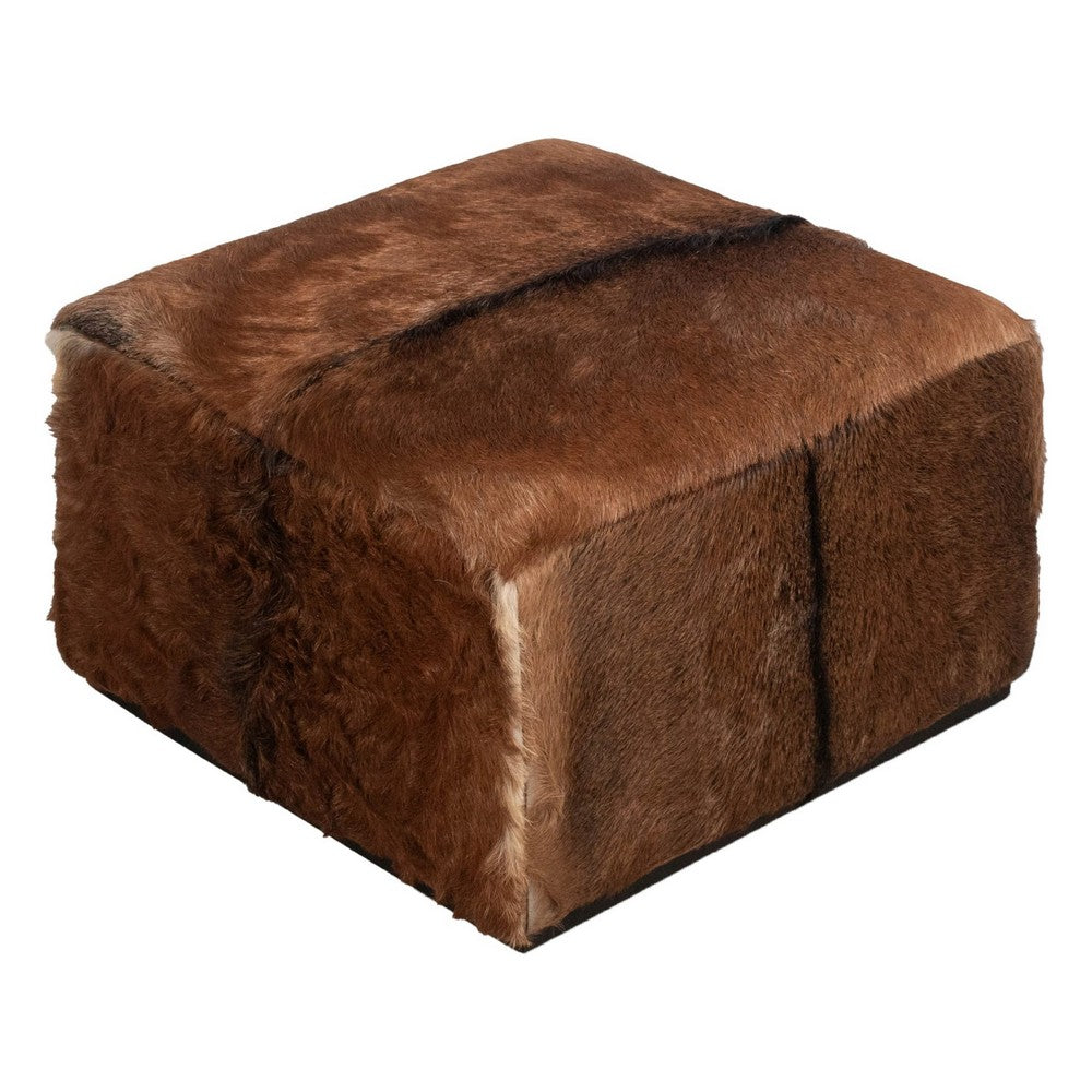 Matty Square Ottoman with Acorn Brown Goat Leather | Sengon Wood | 24"