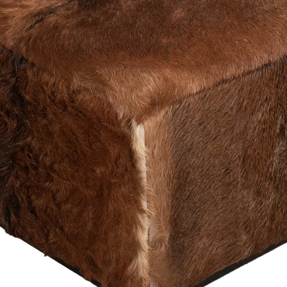Matty Square Ottoman with Acorn Brown Goat Leather | Sengon Wood | 24"