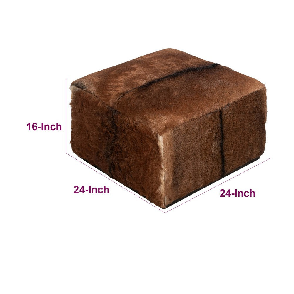 Matty Square Ottoman with Acorn Brown Goat Leather | Sengon Wood | 24"