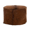 Matty Large Round Ottoman with Acorn Goat Leather | Solid Teak Frame 24"