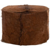 Matty Large Round Ottoman with Acorn Goat Leather | Solid Teak Frame 24"