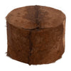 Matty Large Round Ottoman with Acorn Goat Leather | Solid Teak Frame 24"