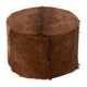 Matty Large Round Ottoman with Acorn Goat Leather | Solid Teak Frame 24"