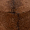 Matty Large Round Ottoman with Acorn Goat Leather | Solid Teak Frame 24"