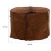 Matty Large Round Ottoman with Acorn Goat Leather | Solid Teak Frame 24"