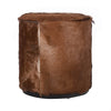 Matty Small Round Ottoman with Acorn Goat Leather | Solid Teak Frame 18"