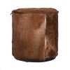 Matty Small Round Ottoman with Acorn Goat Leather | Solid Teak Frame 18"
