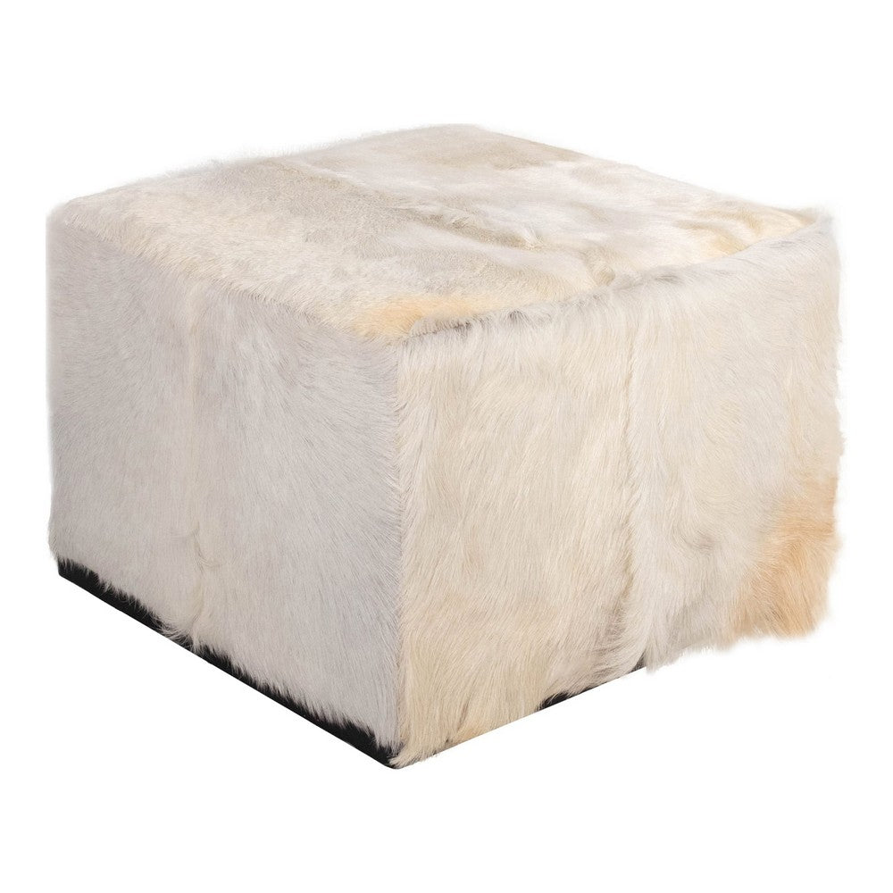 Matty Modern Square Ottoman | Macadamia Goat Leather | Solid Teak Frame 24"