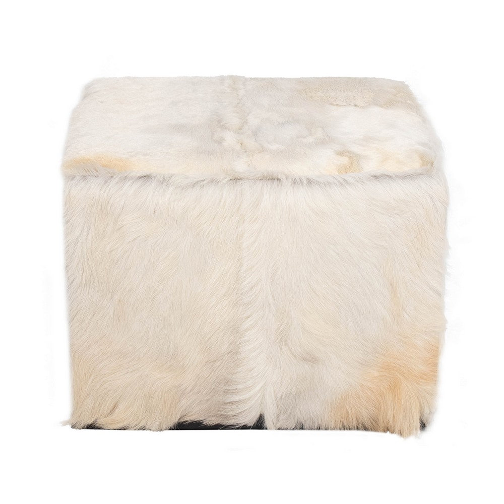 Matty Modern Square Ottoman | Macadamia Goat Leather | Solid Teak Frame 24"