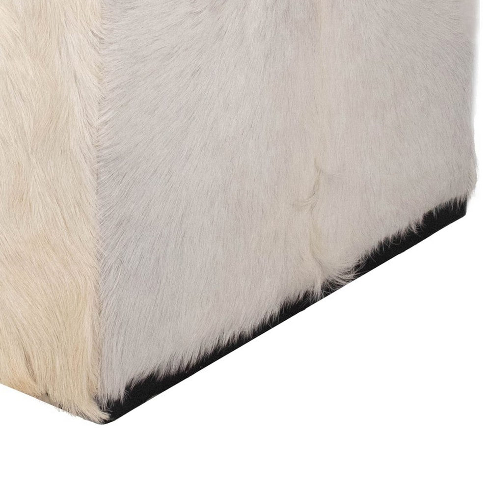 Matty Modern Square Ottoman | Macadamia Goat Leather | Solid Teak Frame 24"
